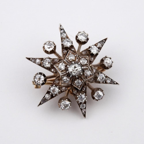 1194 - A VICTORIAN DIAMOND STAR BROOCH PENDANT. set overall with graduated circular-cut diamonds in silver ... 