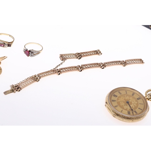 910 - A QUANTITY OF JEWELLERY. including a lady's Art Deco diamond wristwatch on a black ribbon band, a pa... 