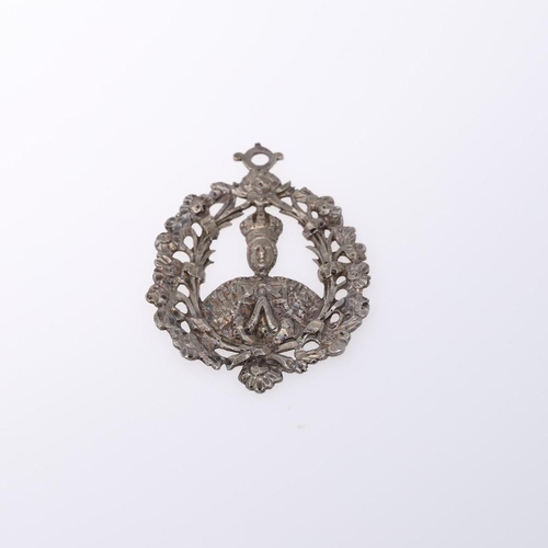 918 - A MID 19TH CENTURY RELIGIOUS PENDANT. depicting a Bishop praying within a foliate border, 8 x 5.5cm.... 