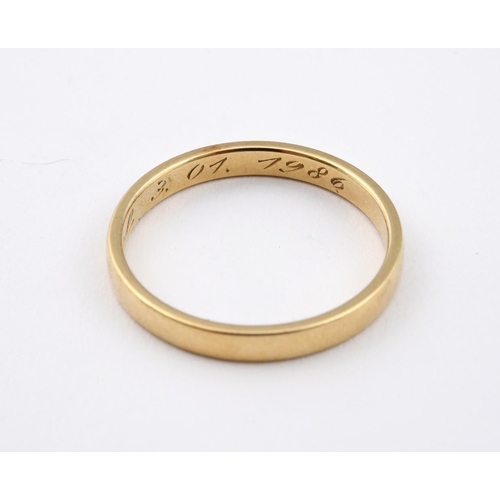 934 - A GENTLEMAN'S 14CT GOLD WEDDING BAND. 5.3 grams, size Z 1/2, together with another 14ct gold wedding... 