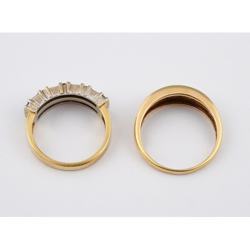 935 - A DIAMOND HALF HOOP RING. mounted with circular-cut diamonds, in 18ct yellow gold, size P and a diam... 