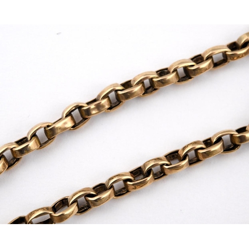 947 - A 9CT GOLD OVAL LINK WATCH CHAIN. suspending a 9ct gold 't' bar, 46cm long, 16.3 grams.  **BP 22.5% ... 