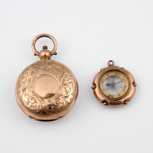 966 - A 9CT GOLD SOVERIGN CASE. with foliate engraved decoration to both cases, 3.2cm dia., together with ... 