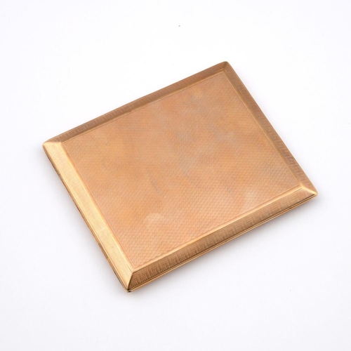 969 - A 9CT GOLD CIGARETTE CASE. of rectangular-shape with engine turned decoration, with presentation ins... 