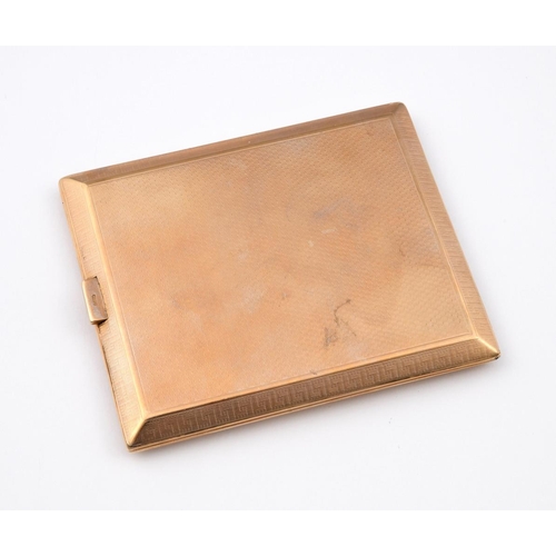 969 - A 9CT GOLD CIGARETTE CASE. of rectangular-shape with engine turned decoration, with presentation ins... 