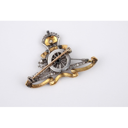 974 - A DIAMOND AND ENAMEL REGIMENTAL BROOCH FOR THE ROYAL ARTILLERY. mounted with circular-cut diamonds, ... 