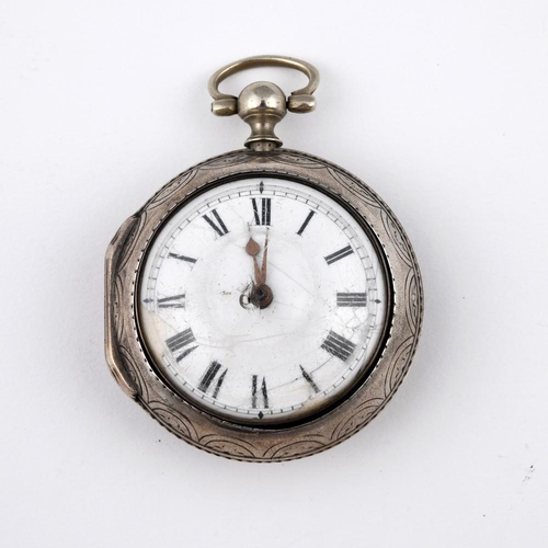 978 - AN 18TH CENTURY SILVER PAIR CASED POCKET WATCH. the white enamel dial with black Roman numerals, ver... 