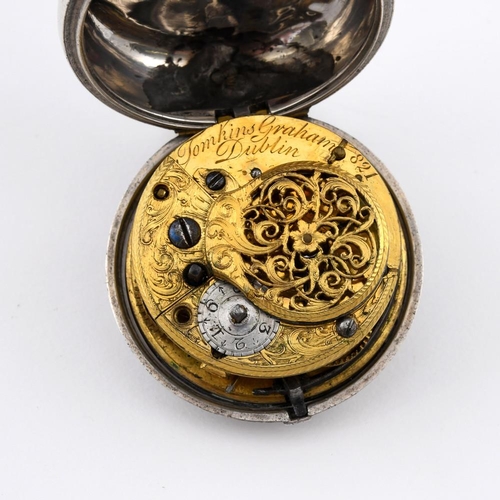 978 - AN 18TH CENTURY SILVER PAIR CASED POCKET WATCH. the white enamel dial with black Roman numerals, ver... 