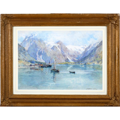 405 - ALFRED HEATON COOPER (1863-1929). FISHING BOATS ON A NORWEGIAN FJORD. Signed, watercolour
24 x 34cm.... 