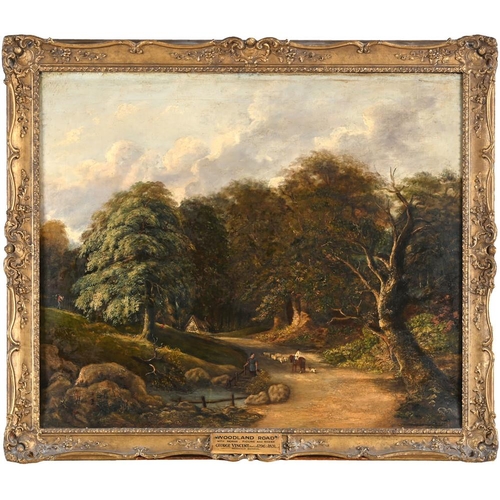 419 - GEORGE VINCENT (1796-1832). Follower of. WOODLAND ROAD WITH HORSE, FIGURE AND SHEEP. Oil on canvas
7... 