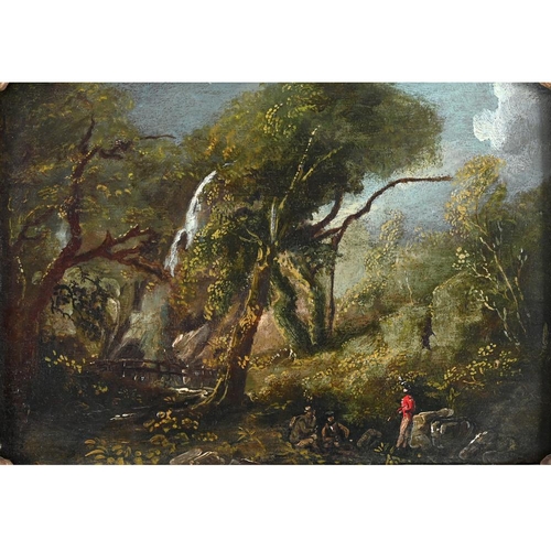 421 - WILLIAM SADLER THE YOUNGER (C.1782-1839). FIGURE BY A WOODLAND CATARACT; FISHERMAN BY A ROCKY RIVER.... 