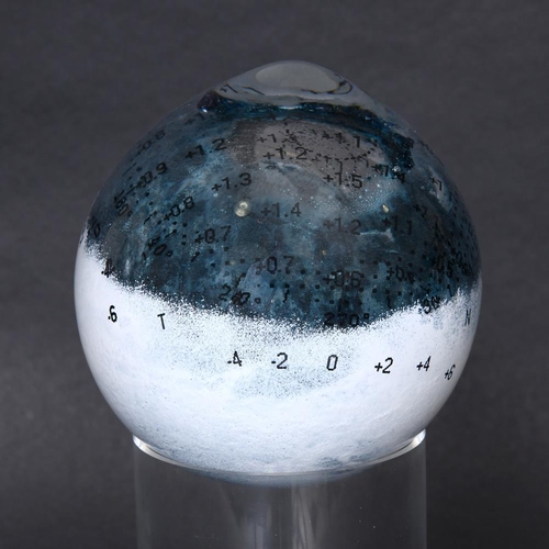 762 - SHELLEY JAMES (BRITISH) - GLASS SCULPTURE 'POWER DEVIATION'. A white and blue glass sphere, with a s... 