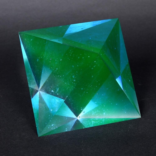 763 - STEPAN PALA (CZECHOSLOVAKIA B 1944) - OCTAHEDRON, COLOURED GLASS SCULPTURE. A green coloured glass s... 