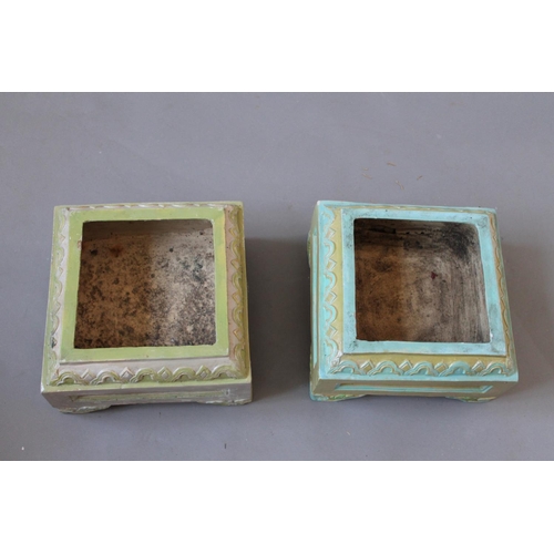 PAIR OF ENGLISH MAJOLICA PLANTERS & STANDS TAMWORTH. A large pair of