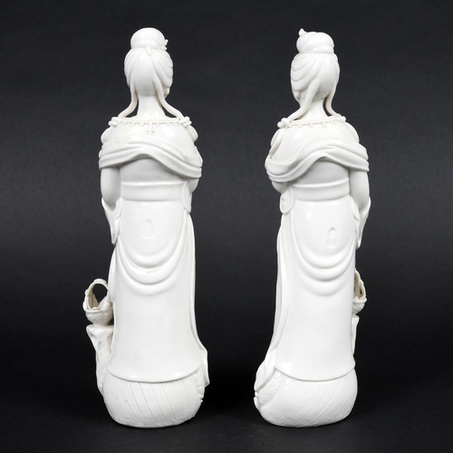 896 - PAIR OF CHINESE BLANC DE CHINE FIGURES. 20thc, a pair of blanc de chine figures of Guanyin, each wit... 