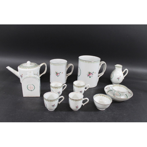 898 - 18THC CHINESE ARMORIAL PART TEA SERVICE. A 18thc part service, each monogramed with initials and pai... 