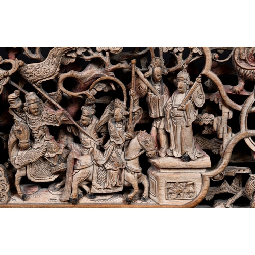 903 - CHINESE CARVED WOODEN PANEL - FIGURES & ANIMALS. Probably late 19thc/early 20thc of rectangular form... 