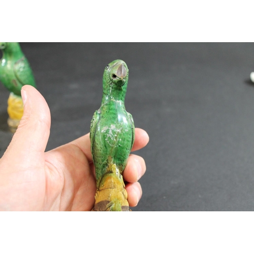 904 - PAIR OF 18THC CHINESE PORCELAIN PARROTS & ORMOLU MOUNTS. A pair of small green glazed Parrots, each ... 