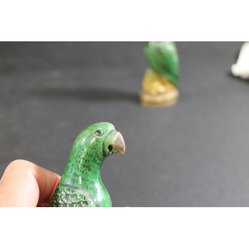 904 - PAIR OF 18THC CHINESE PORCELAIN PARROTS & ORMOLU MOUNTS. A pair of small green glazed Parrots, each ... 