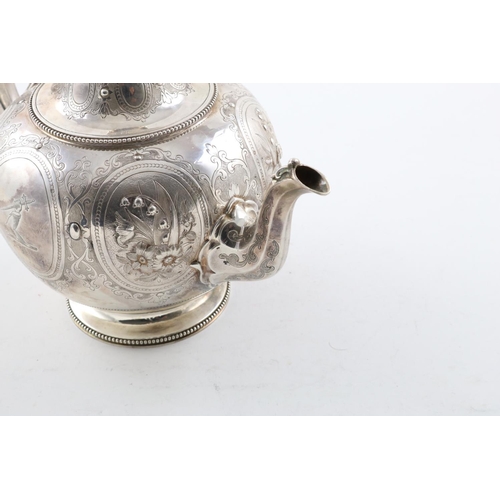 170 - A VICTORIAN TEAPOT. of circular form, with bead borders, a C-scroll handle and a domed cover, profus... 