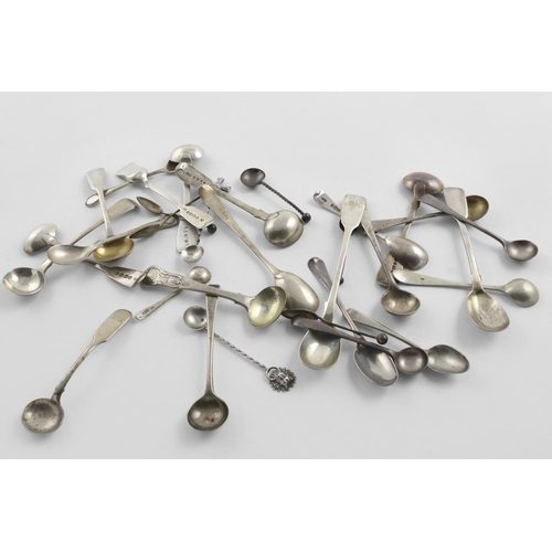 50 - CONDIMENT SPOONS:-. in varying patterns including Fiddle, Bead, twist stems, & Old English, a Russia... 