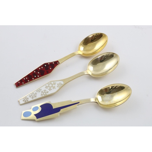 70 - THREE MODERN DANISH SILVERGILT & ENAMEL SPOONS. one 