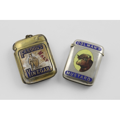 89 - TWO EARLY 20TH CENTURY PLATED & ENAMELLED ADVERTISING VESTA CASES. one advertising 