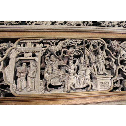 903 - CHINESE CARVED WOODEN PANEL - FIGURES & ANIMALS. Probably late 19thc/early 20thc of rectangular form... 