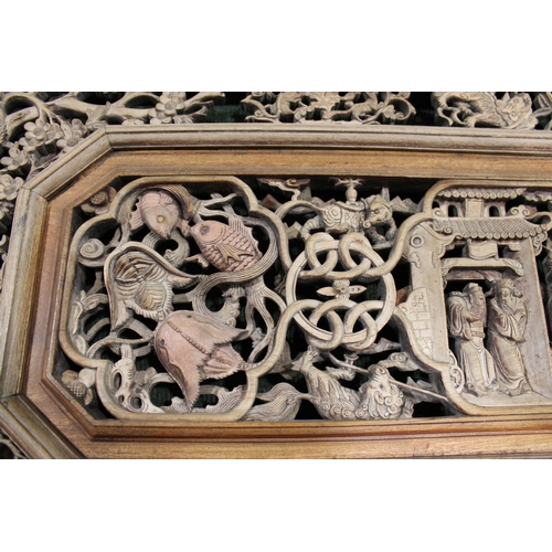 903 - CHINESE CARVED WOODEN PANEL - FIGURES & ANIMALS. Probably late 19thc/early 20thc of rectangular form... 