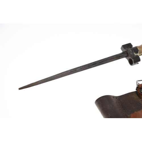 101 - A SWEDISH BAYONET AND SCABBARD AND ANOTHER SIMILAR. A Swedish Bayonet with a 21cm pointed sharpened ... 