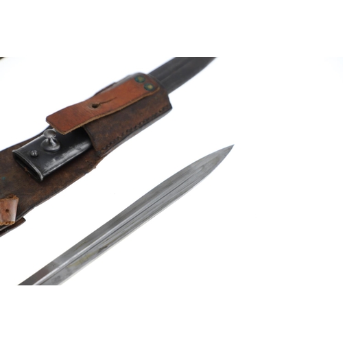 101 - A SWEDISH BAYONET AND SCABBARD AND ANOTHER SIMILAR. A Swedish Bayonet with a 21cm pointed sharpened ... 