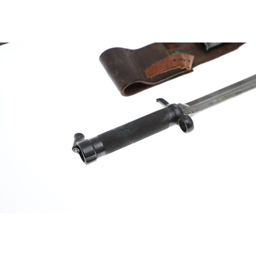 101 - A SWEDISH BAYONET AND SCABBARD AND ANOTHER SIMILAR. A Swedish Bayonet with a 21cm pointed sharpened ... 