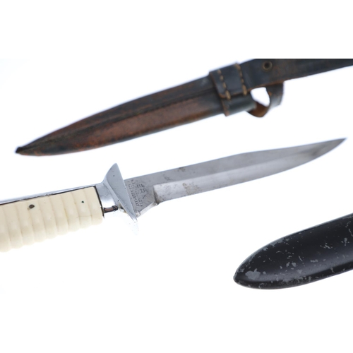 104 - A GERMAN SCOUTS KNIFE AND ANOTHER. A mid 20th Century German scout knife and scabbard with a 14cm po... 