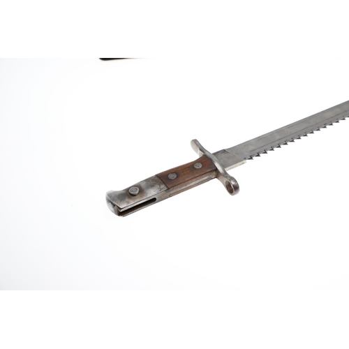 106 - A SWISS M.1914 SCHMIDT-RUBIN PIONEER'S BAYONET AND SCABBARD. With a 48cm saw-back blade, with pointe... 