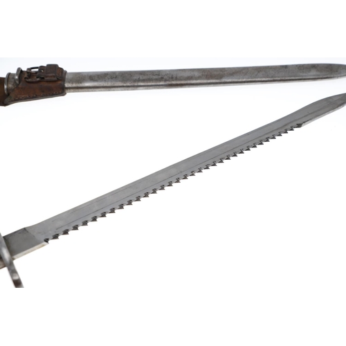 106 - A SWISS M.1914 SCHMIDT-RUBIN PIONEER'S BAYONET AND SCABBARD. With a 48cm saw-back blade, with pointe... 