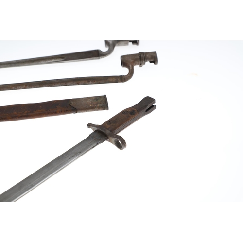 107 - A FIRST WORLD WAR CANADIAN ROSS BAYONET AND SCABBARD AND TWO SOCKET BAYONETS. A Canadian bayonet wit... 