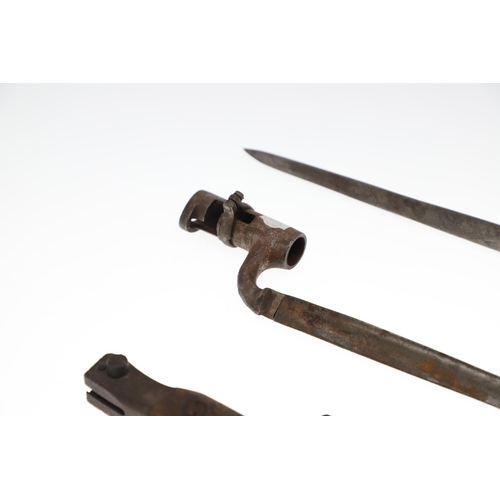 107 - A FIRST WORLD WAR CANADIAN ROSS BAYONET AND SCABBARD AND TWO SOCKET BAYONETS. A Canadian bayonet wit... 