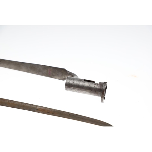 107 - A FIRST WORLD WAR CANADIAN ROSS BAYONET AND SCABBARD AND TWO SOCKET BAYONETS. A Canadian bayonet wit... 