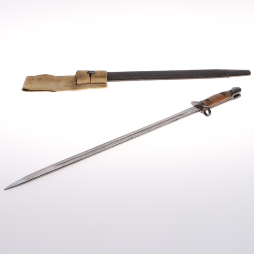 115 - A WILKINSON 1907 BAYONET AND SCABBARD. A 1907 Pattern bayonet with a 43cm pointed, single edged blad... 