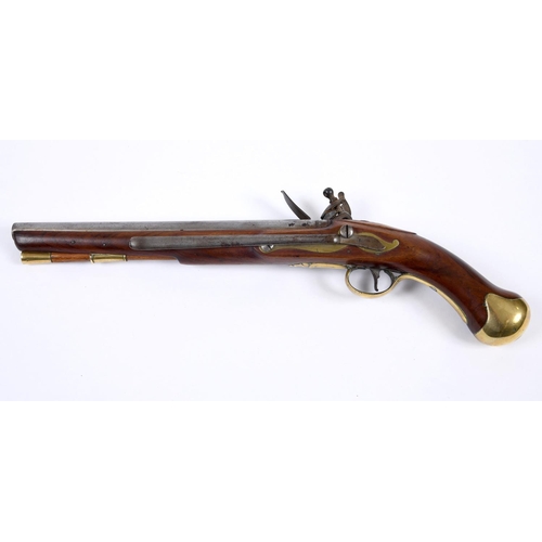 13 - A NAVAL ISSUE 1801 PATTERN LONG SEA SERVICE PISTOL. With a 30.5cm tapering barrel, flintlock action ... 