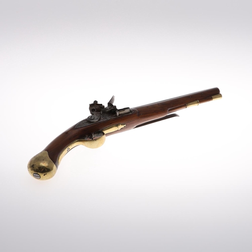 13 - A NAVAL ISSUE 1801 PATTERN LONG SEA SERVICE PISTOL. With a 30.5cm tapering barrel, flintlock action ... 