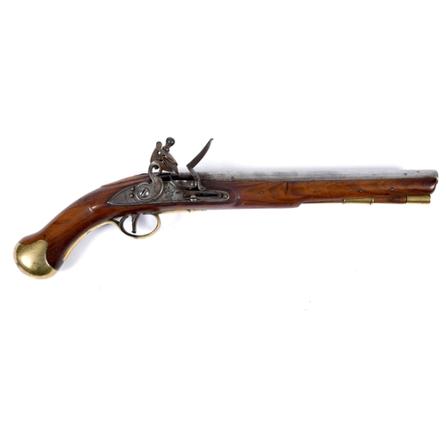 13 - A NAVAL ISSUE 1801 PATTERN LONG SEA SERVICE PISTOL. With a 30.5cm tapering barrel, flintlock action ... 