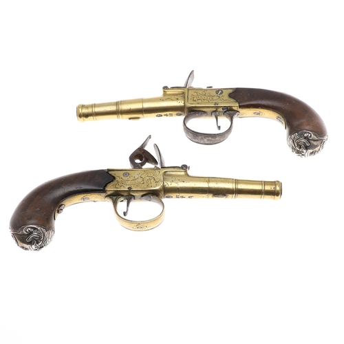 14 - A PAIR OF SILVER MOUNTED 18TH CENTURY FLINTLOCK PISTOLS BY HEYLIN OF CORNHILL. With 5cm tapering cir... 