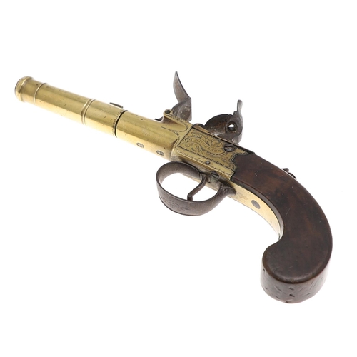 16 - A GEORGE III FLINTLOCK PISTOL BY W. NICKOLSON OF LONDON. With a 7cm screw off tapering barrel, with ... 