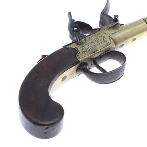 16 - A GEORGE III FLINTLOCK PISTOL BY W. NICKOLSON OF LONDON. With a 7cm screw off tapering barrel, with ... 