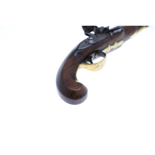 18 - A 19th CENTURY FLINTLOCK PISTOL BY LETT. With a 14cm round barrel with stamped proof marks, the side... 