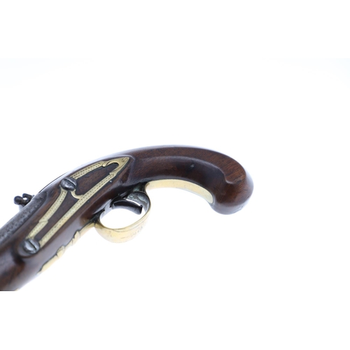 18 - A 19th CENTURY FLINTLOCK PISTOL BY LETT. With a 14cm round barrel with stamped proof marks, the side... 