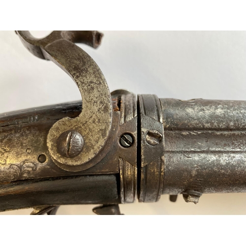 2 - AN UNUSUAL 19TH CENTURY FOUR BARREL SHOTGUN. An unusual mid nineteenth century percussion cap firing... 