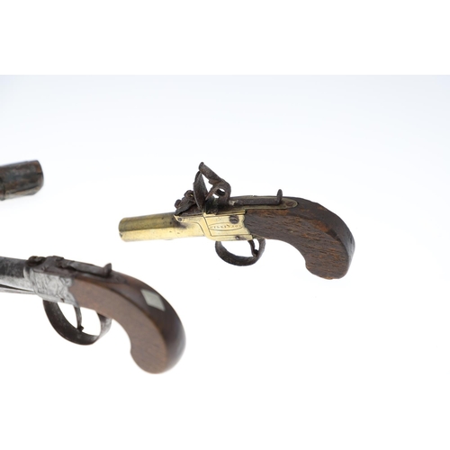 21 - FOUR 19TH CENTURY PISTOLS. A continental pistol with 22cm octagonal barrel with scrolling decoration... 