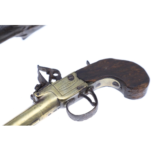 21 - FOUR 19TH CENTURY PISTOLS. A continental pistol with 22cm octagonal barrel with scrolling decoration... 